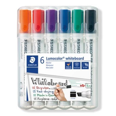 Táblamarker készlet, 2-5 mm, vágott, STAEDTLER "Lumocolor® 351 B", 6 különböző szín