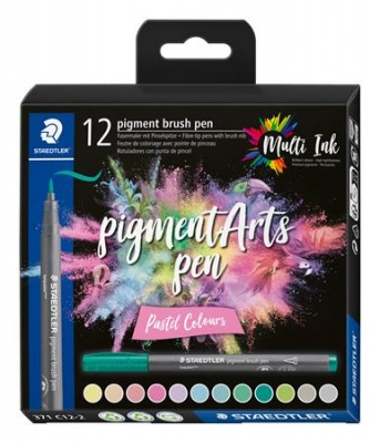 Ecsetirón készlet, STAEDTLER "Pigment brush 371", 12 különböző pasztell szín