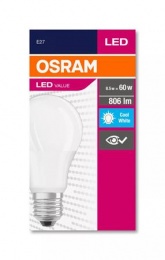 LED izzó, E27, gömb, A60, 8,5W, 806lm, 4000K (HF), OSRAM "Value"