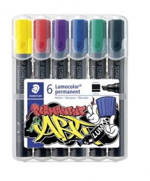 Alkoholos marker készlet, 2-5 mm, vágott, STAEDTLER "Lumocolor® 350", 6 különböző szín